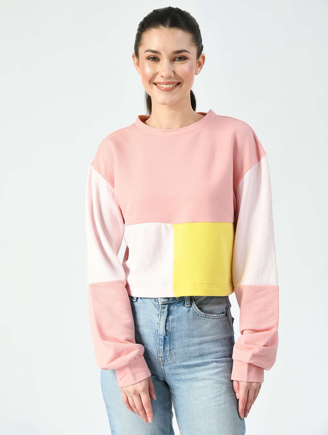 women color blocked long sleeve sweatshirt - 22028707 -  Standard Image - 1