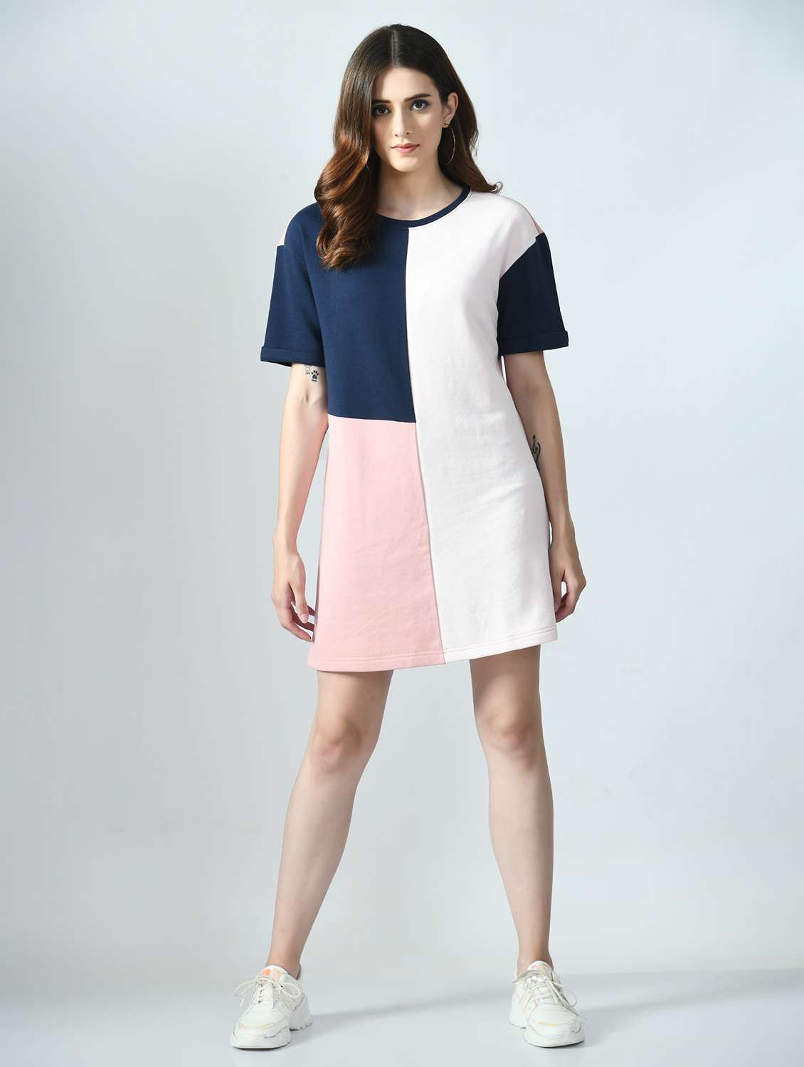 women color blocked short sleeve dress