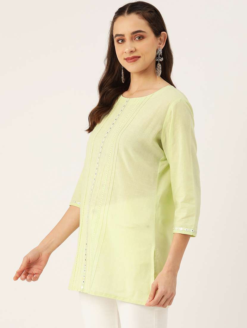 women embroidered three quarter sleeve straight kurti - 22028803 -  Standard Image - 1