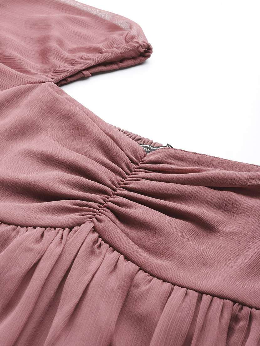 women solid puff sleeve a-line dress - 22028820 -  Standard Image - 4