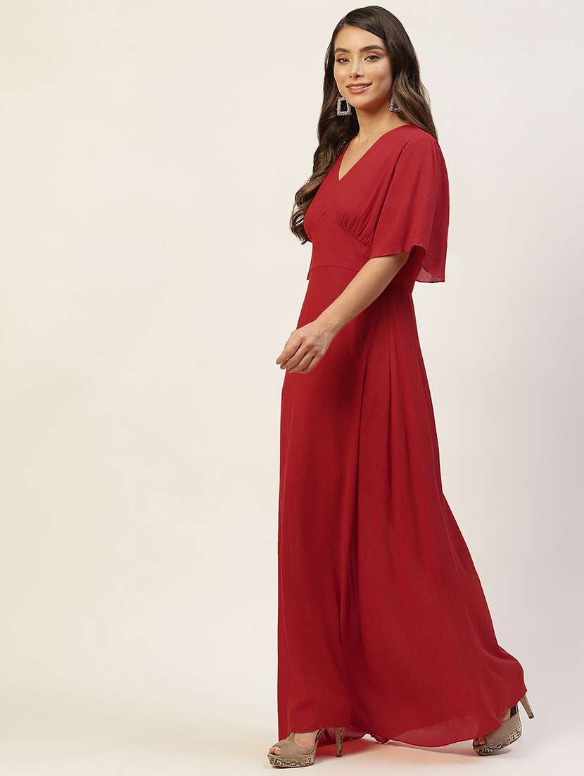 women red solid flared sleeve fit & flare dress - 22028821 -  Standard Image - 1