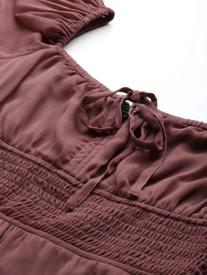 women solid puff sleeve tiered dress - 22028822 -  Standard Image - 4