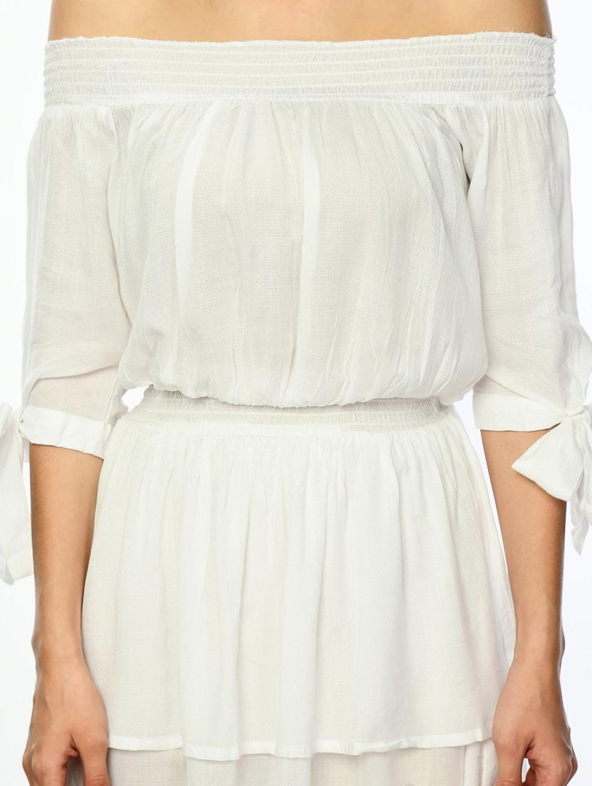women white solid off shoulder layered dress - 22028825 - Standard Image - 4