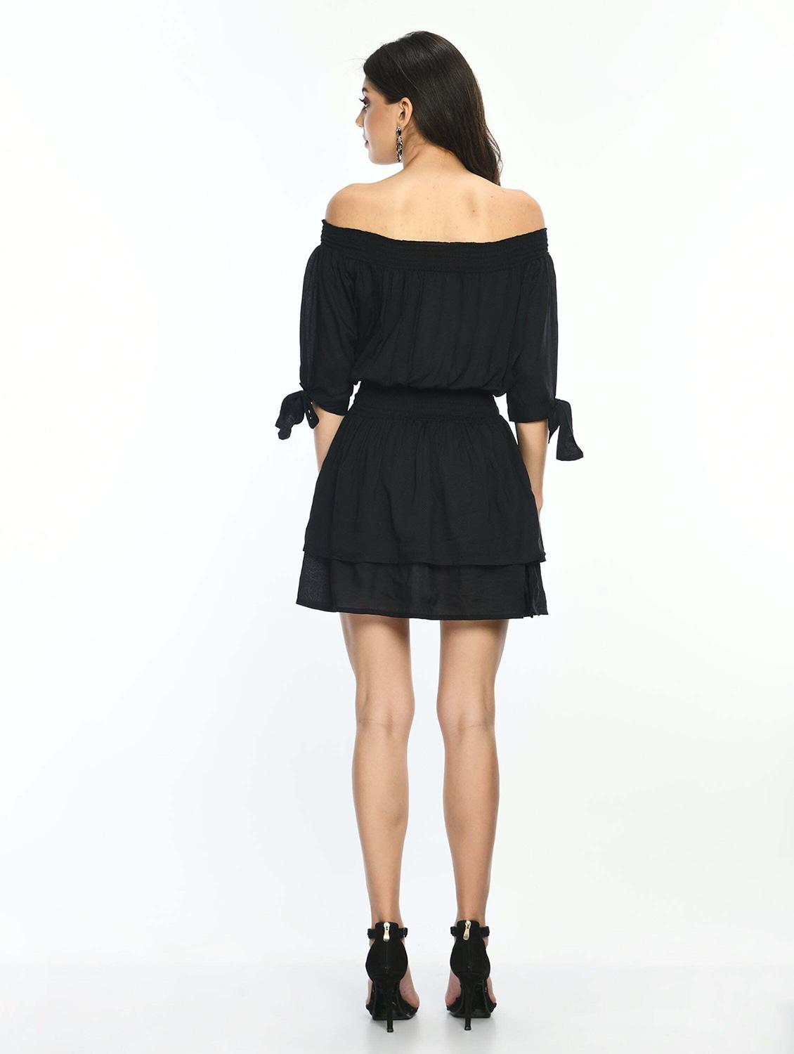 women black solid off shoulder layered dress - 22028827 - Standard Image - 4