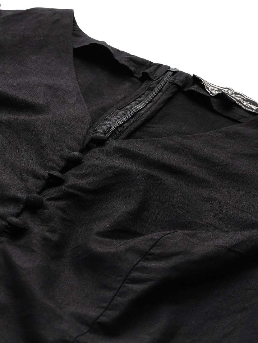 women solid puff sleeve fit & flare dress - 22028836 -  Standard Image - 4