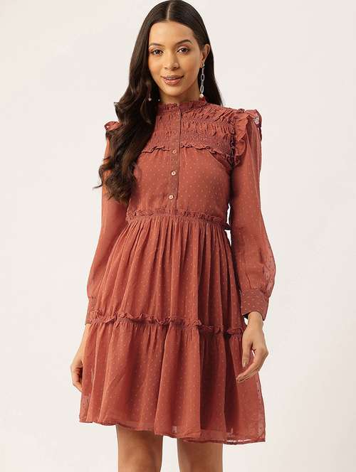 womne solid puff sleeve tiered dress - 22028842 - Standard Image - 0