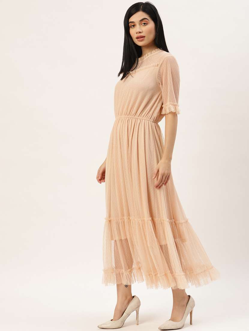 women solid short sleeve tiered dress - 22028844 -  Standard Image - 1