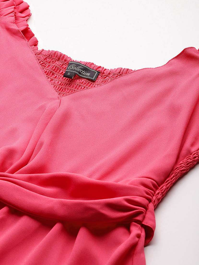 women pink solid puff sleeve tiered dress - 22028848 -  Standard Image - 4