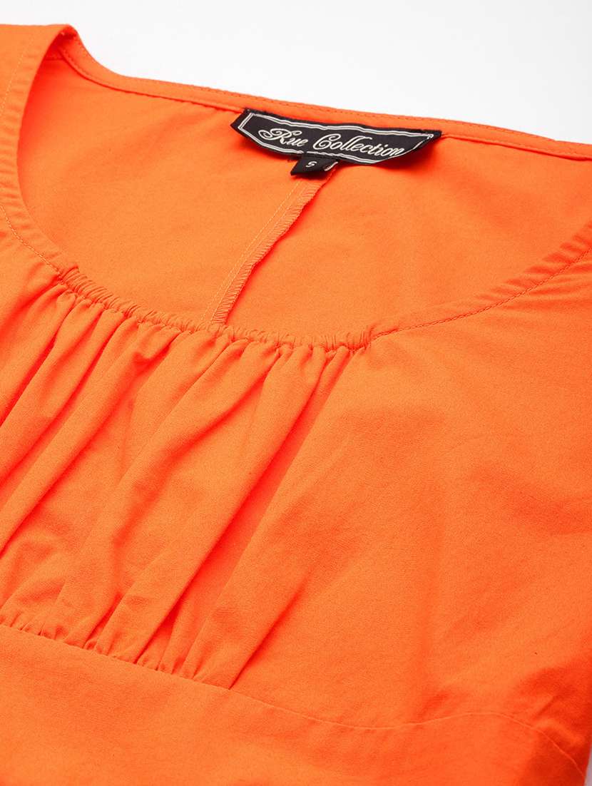 women orange solid puff sleeve tiered dress - 22028850 -  Standard Image - 4