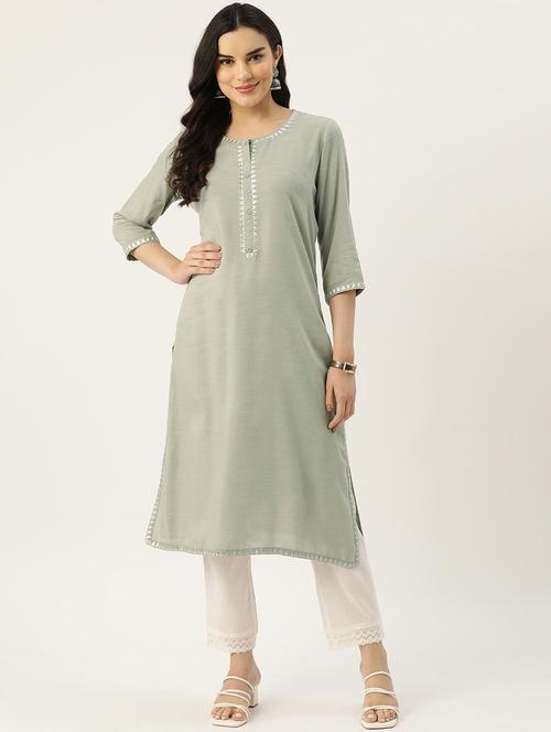 women solid three quarter sleeve straight kurta - 22028857 - Standard Image - 0
