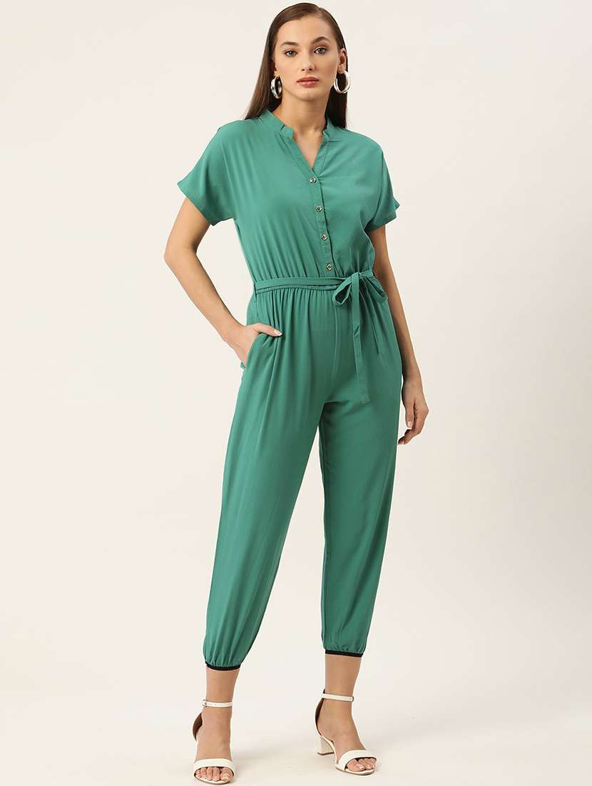 women green solid mandarin neck jumpsuit - 22028859 -  Zoom Image - 0