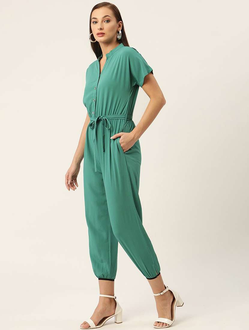women green solid mandarin neck jumpsuit - 22028859 - Standard Image - 1