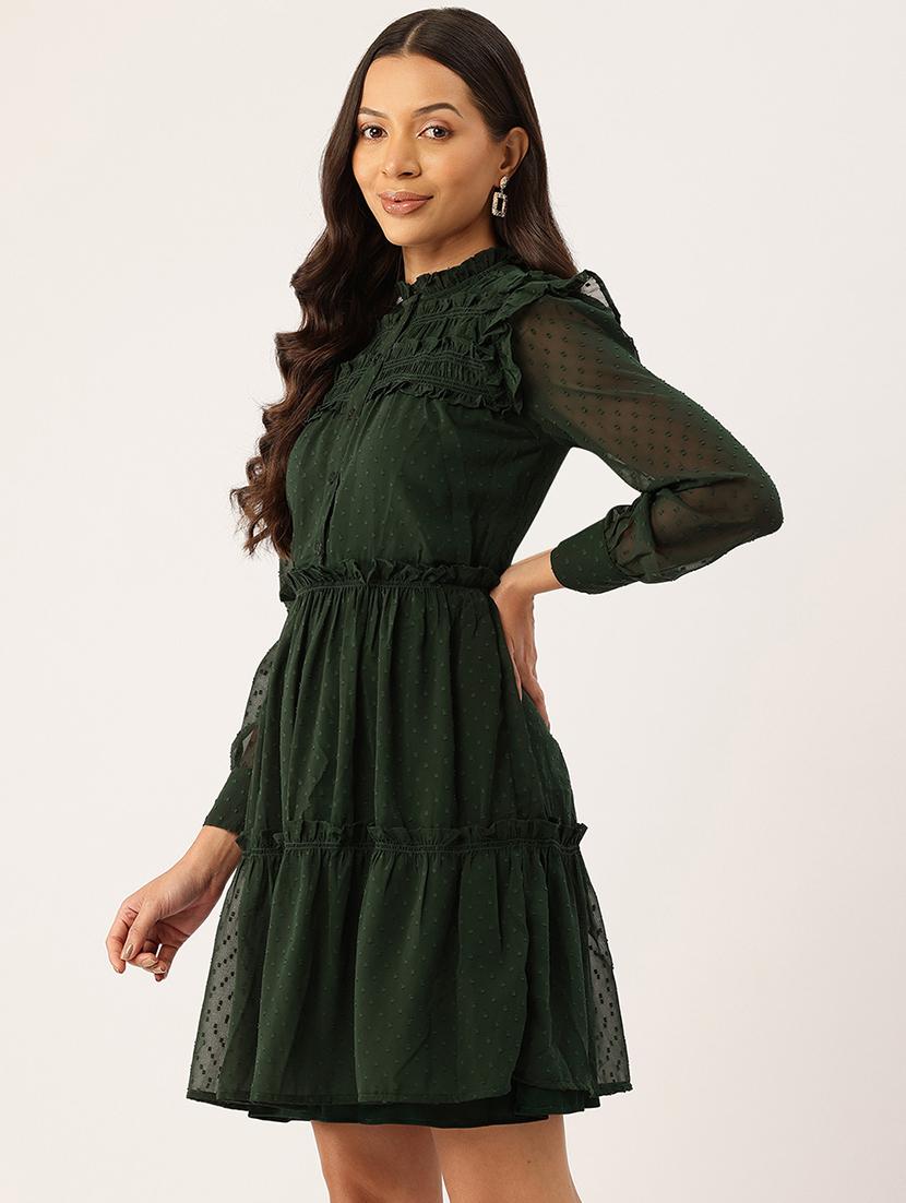 women self designed long sleeve tiered dress - 22028860 - Standard Image - 1