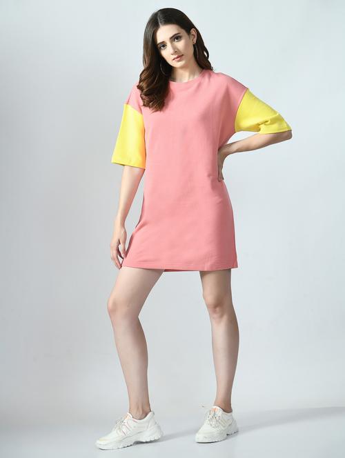women color blocked short sleeve t-shirt dress - 22028873 - Standard Image - 0