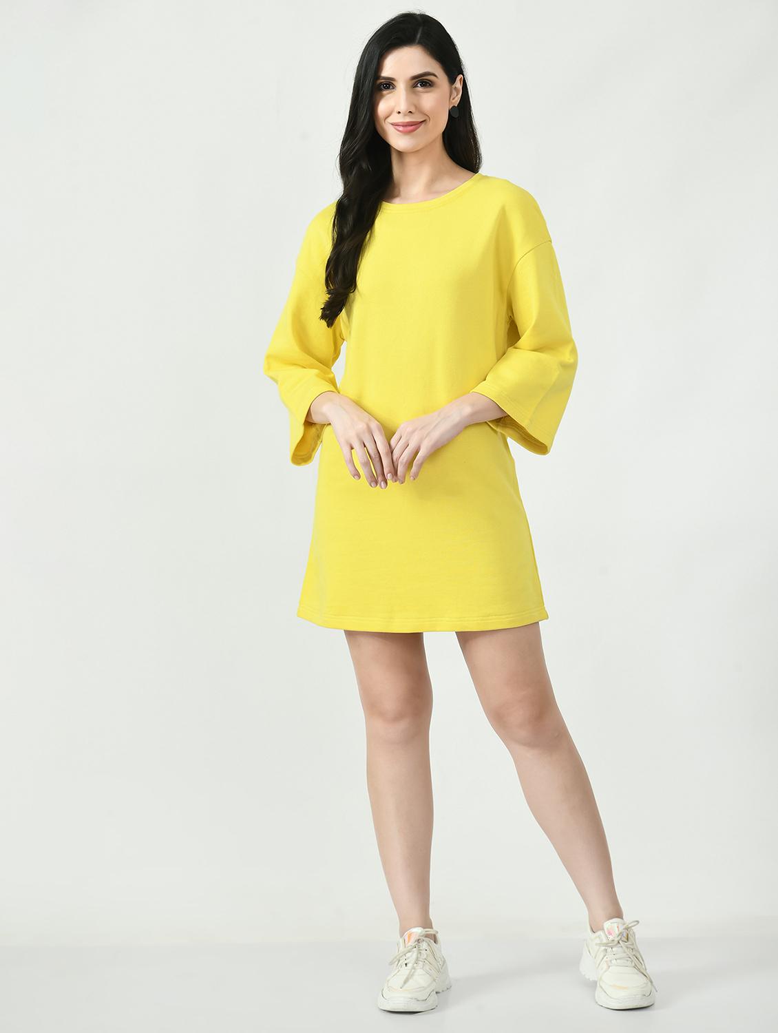 women yellow solid long sleeve t-shirt dress - 22028874 -  Standard Image - 1