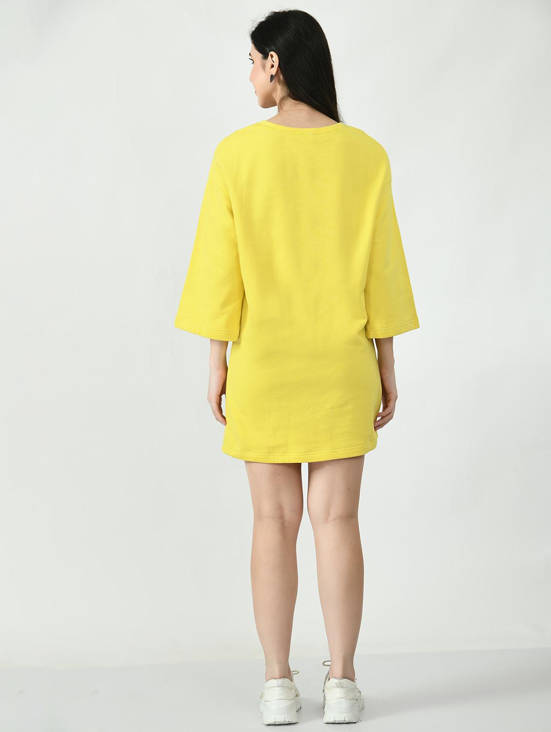 women yellow solid long sleeve t-shirt dress - 22028874 - Standard Image - 4
