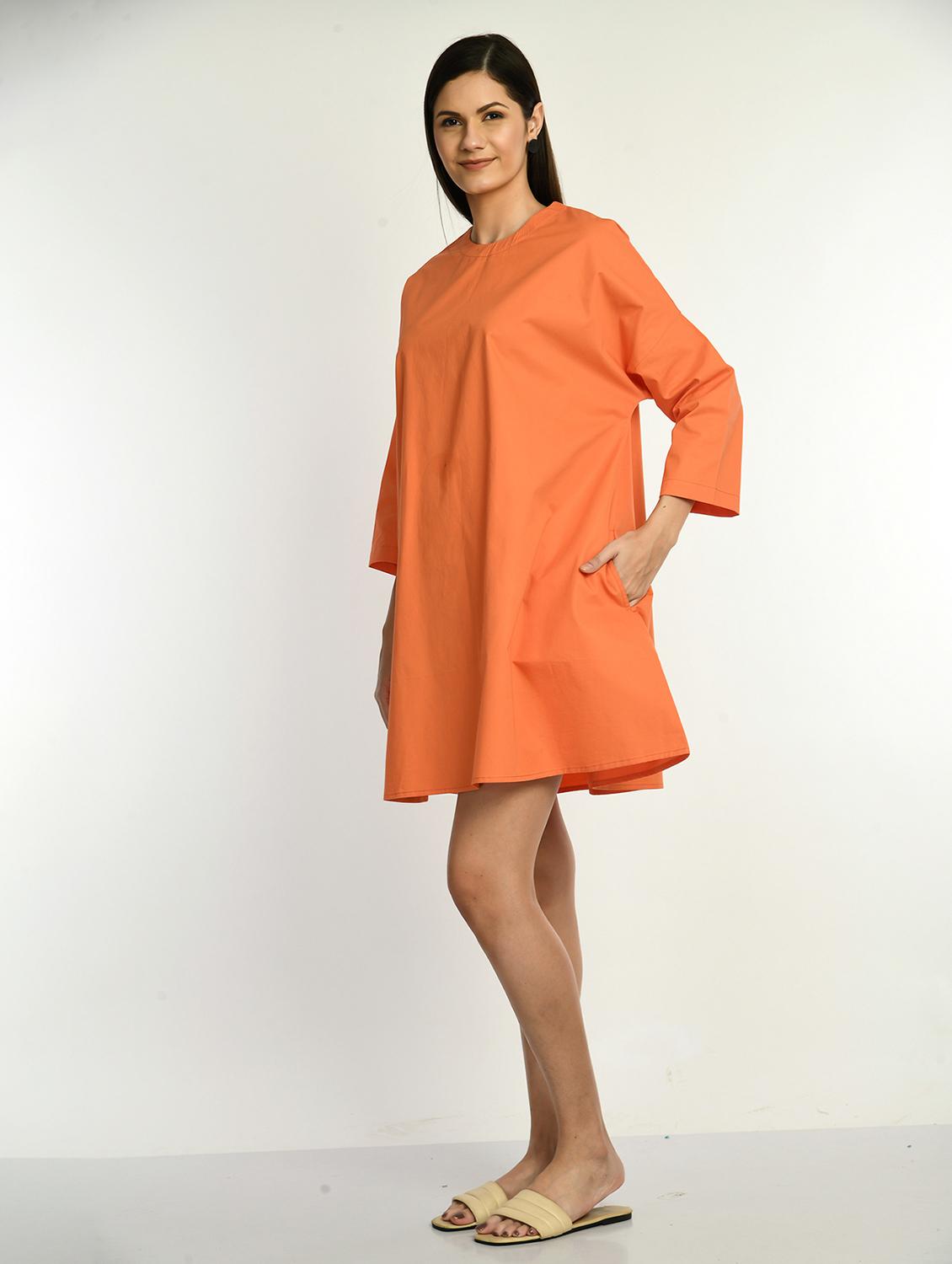 women orange solid long sleeve t-shirt dress - 22028876 - Standard Image - 1