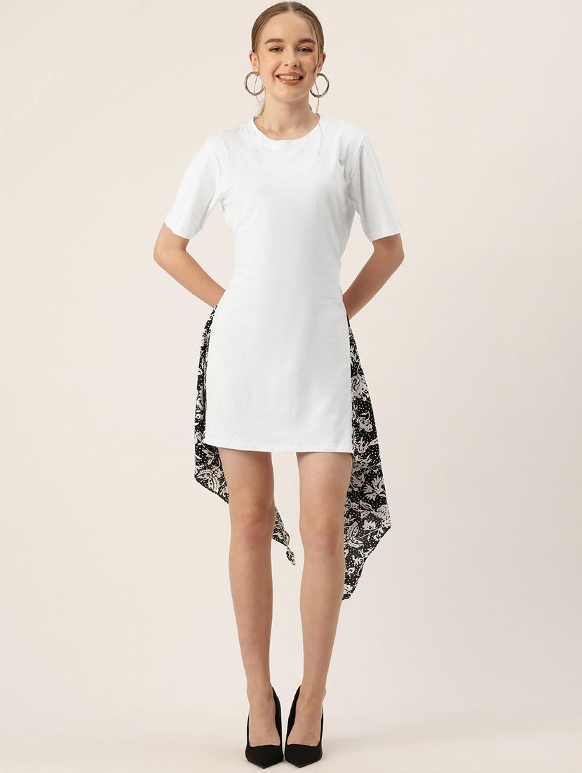 women printed short sleeve asymmteric dress - 22028878 - Standard Image - 1