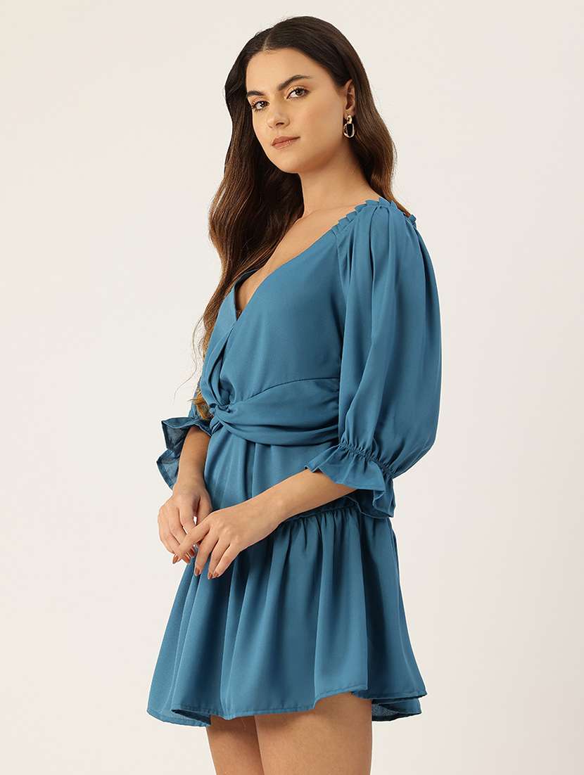 women solid puff sleeve tiered dress - 22028881 -  Standard Image - 1