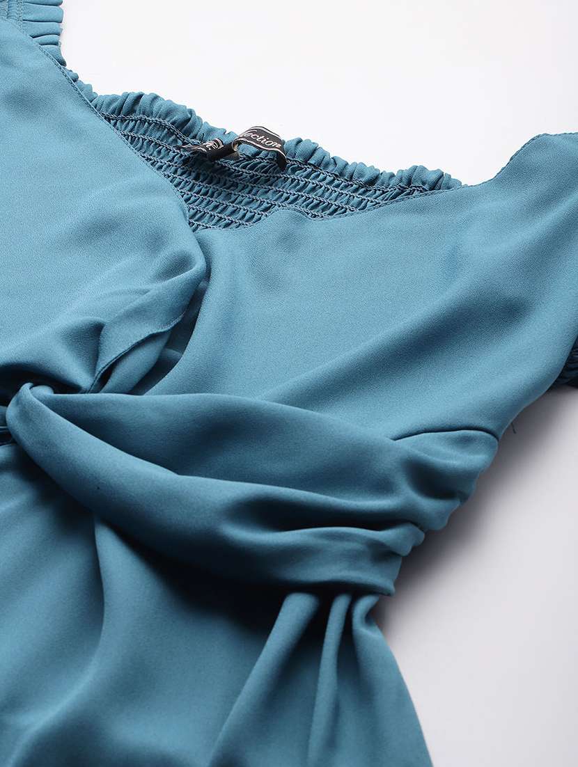 women solid puff sleeve tiered dress - 22028881 -  Standard Image - 4