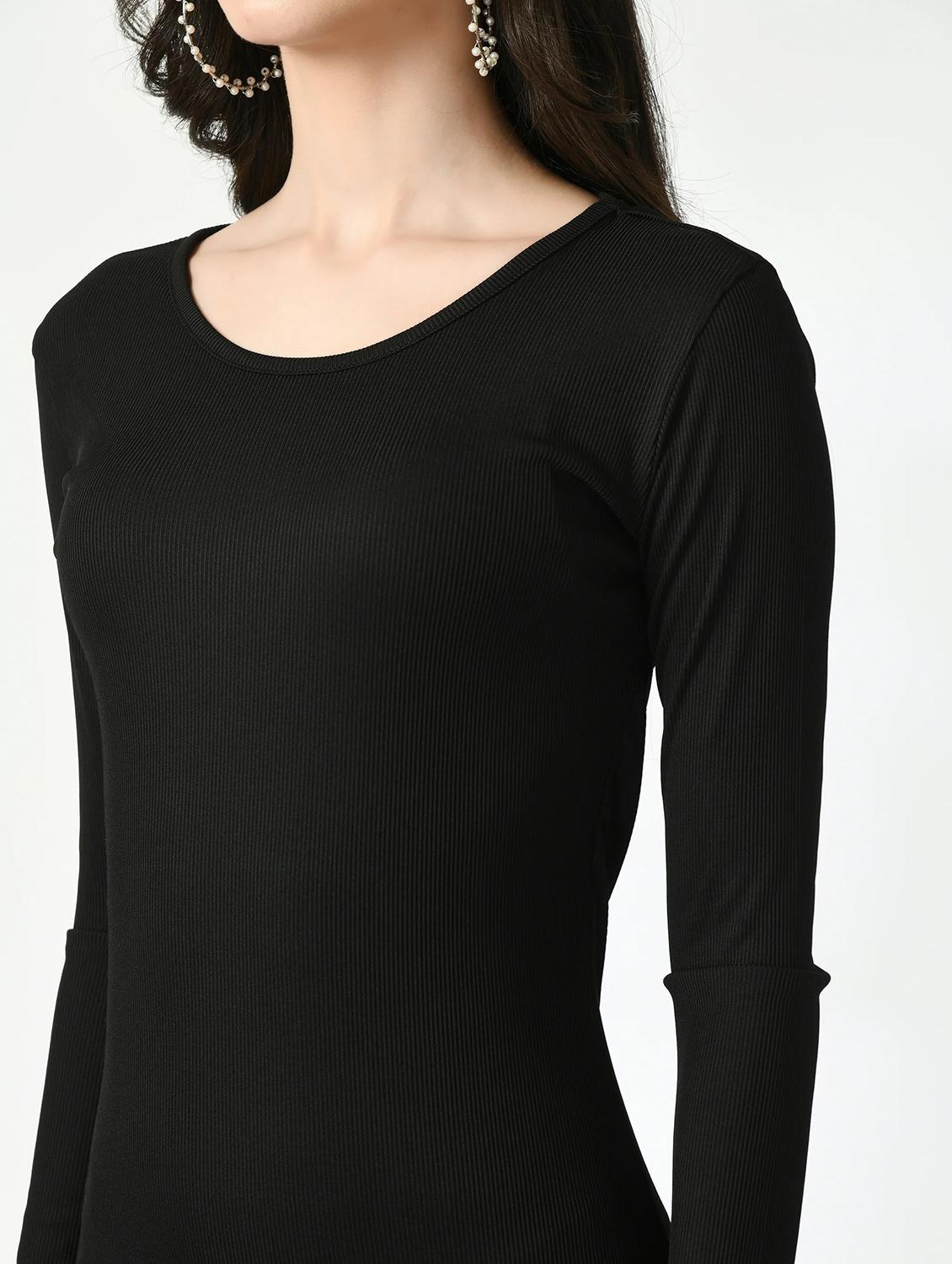 womnen solid long sleeve back cut out bodycon dress - 22028883 - Standard Image - 4
