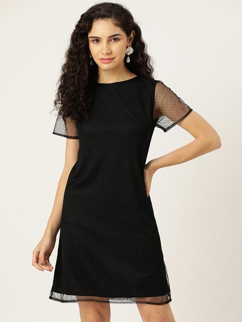 women black solid short sleeve a-line dress - 22028907 -  Standard Image - 0