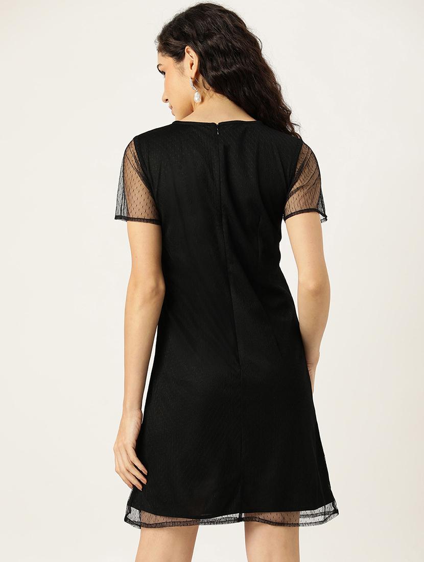 women black solid short sleeve a-line dress - 22028907 -  Standard Image - 1