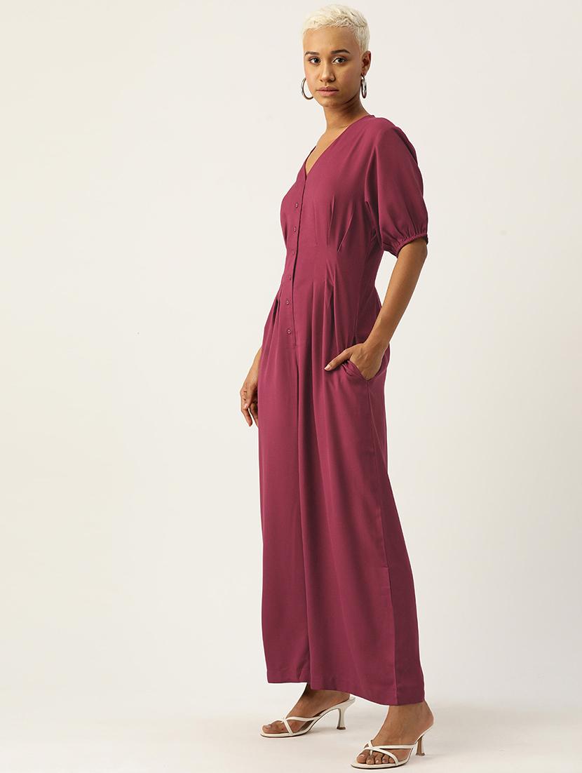 women solid short sleeve jumpsuit - 22028923 - Standard Image - 1