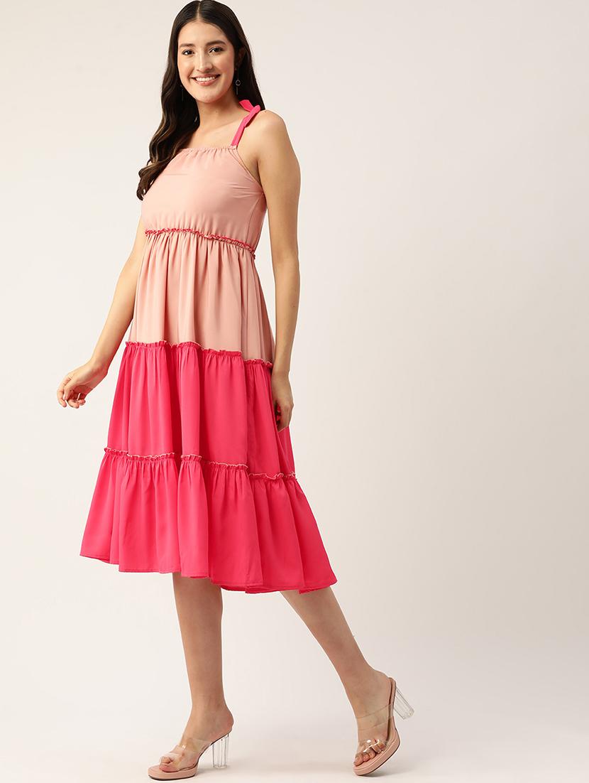 women color blocked shoulder strap tiered dress - 22028939 - Standard Image - 1