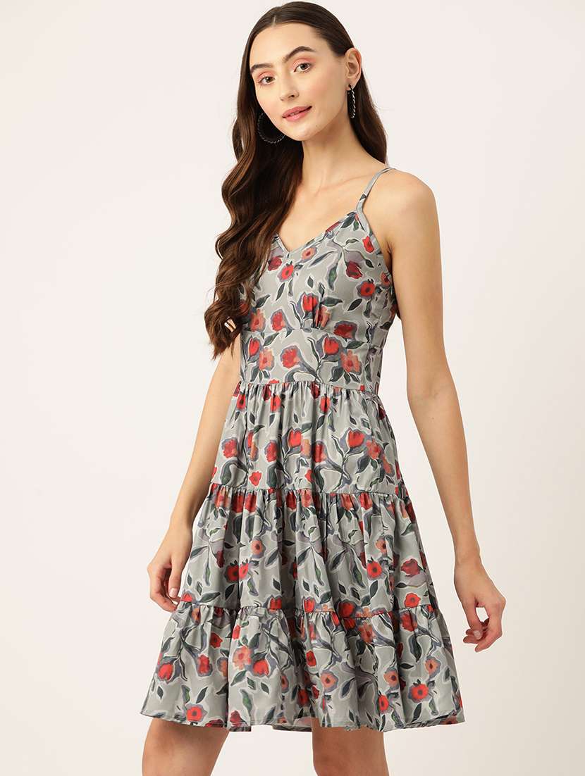 women printed shoulder strap tiered dress - 22028942 -  Standard Image - 1