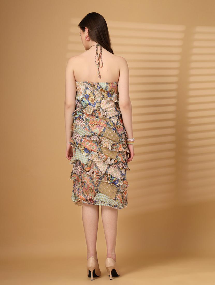 women printed halter neck ruffle dress - 22028944 - Standard Image - 4