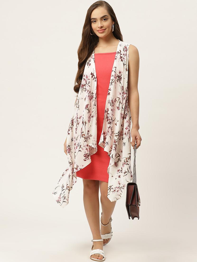 women printed sleeveless asymmetric shrug - 22028946 - Standard Image - 1