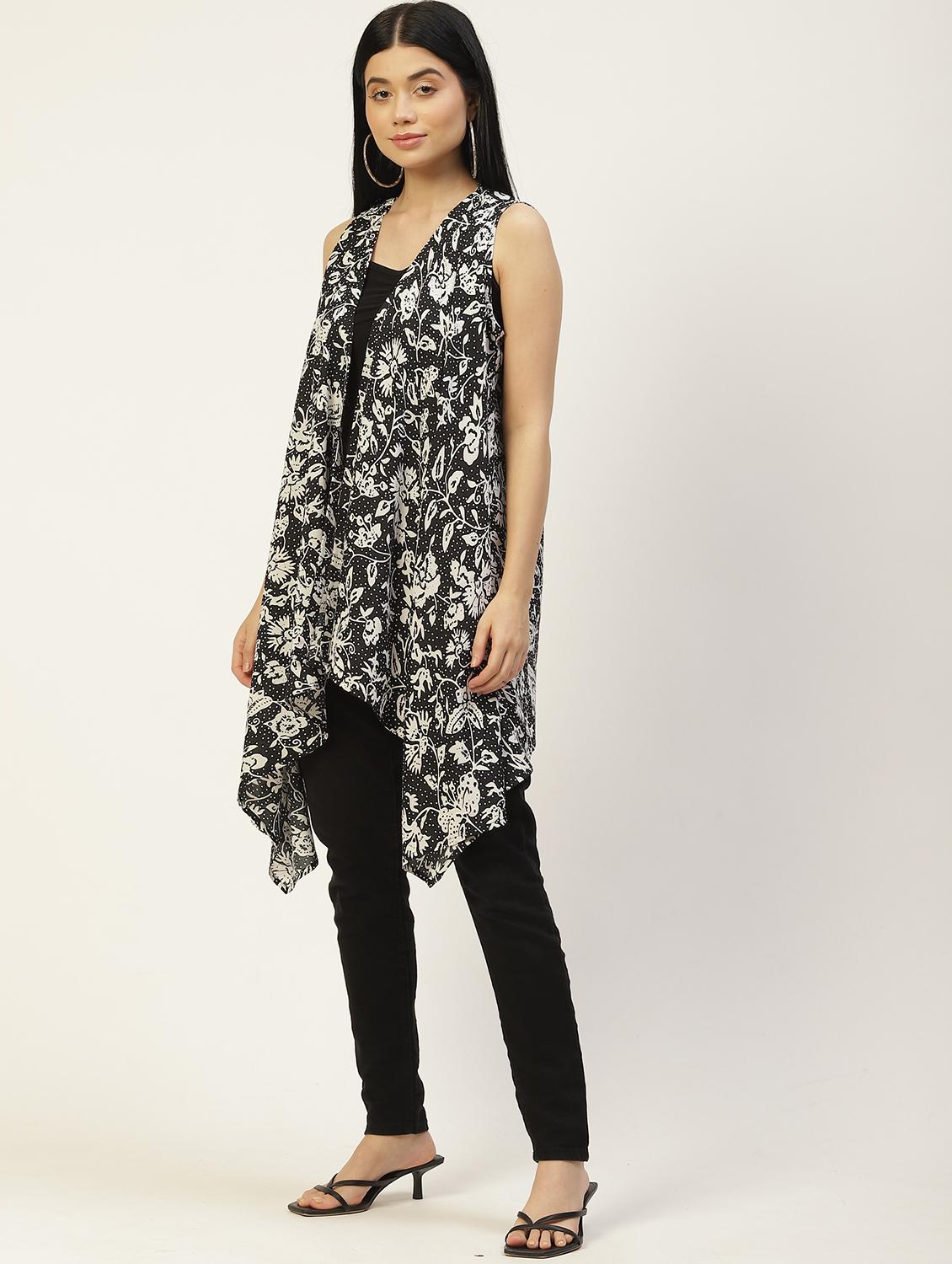 women printed sleeveless asymmetric shrug - 22028947 - Standard Image - 1