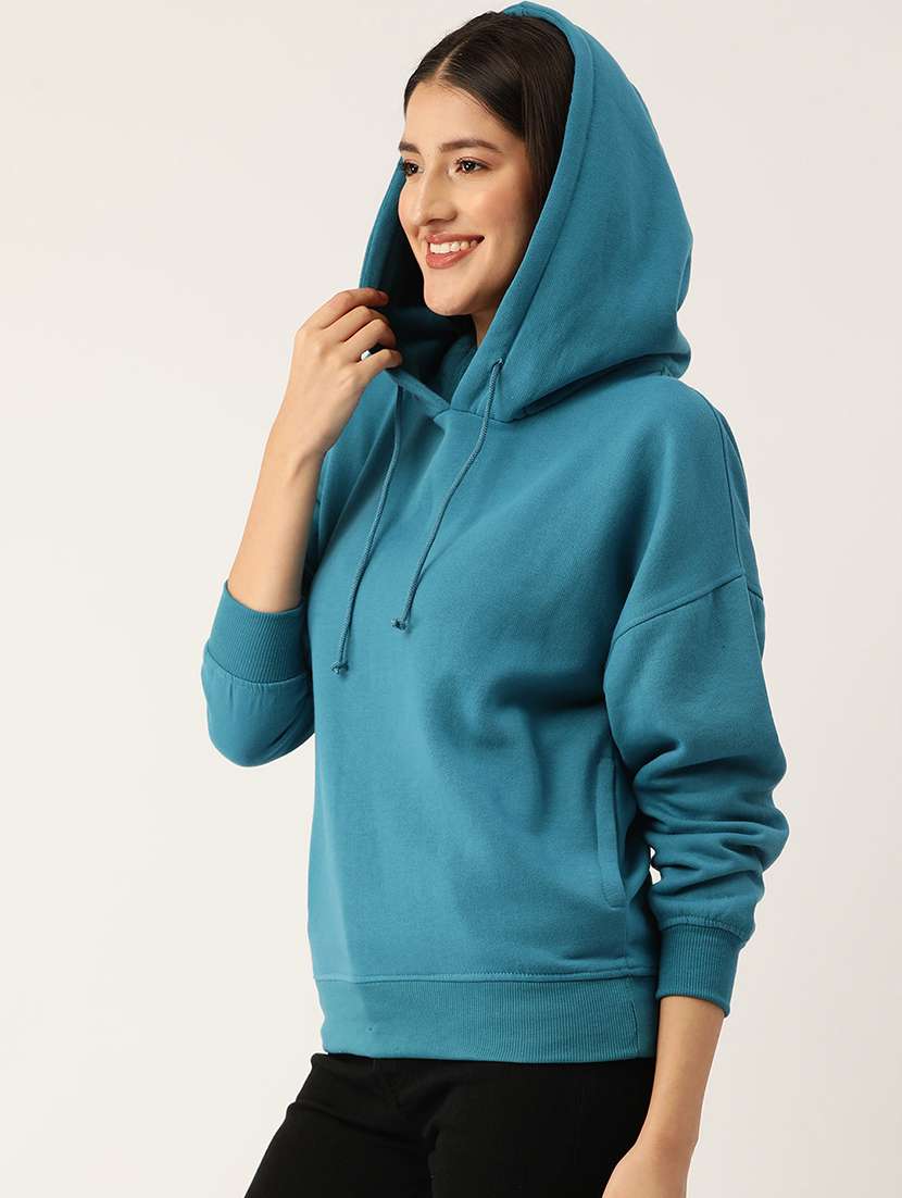 women solid long sleeve hooded sweatshirt - 22028949 -  Standard Image - 1