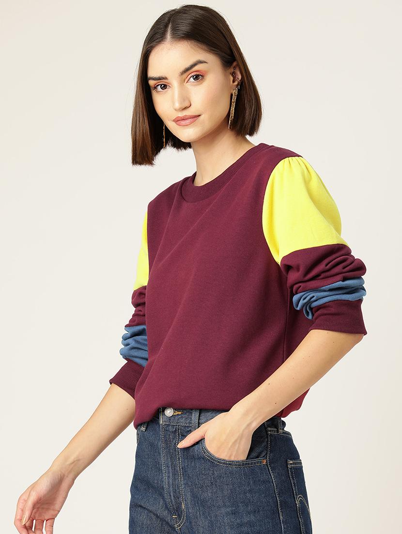 women color blocked round neck long sleeve sweatshirt - 22028960 - Standard Image - 1