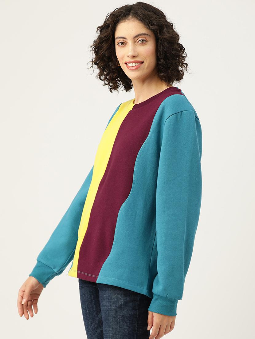 women color blocked round neck long sleeve sweatshirt - 22028962 - Standard Image - 1