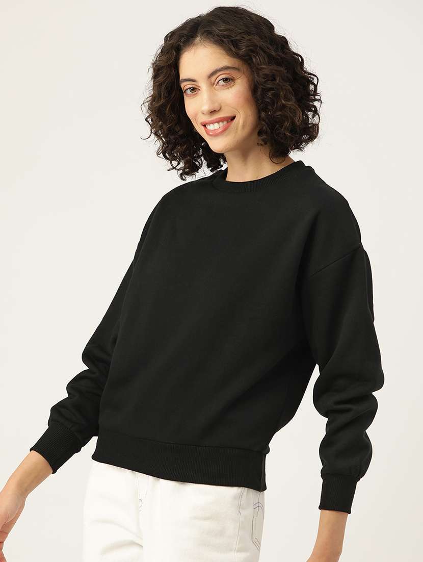 women solid round neck long sleeve sweatshirt - 22028965 -  Standard Image - 1