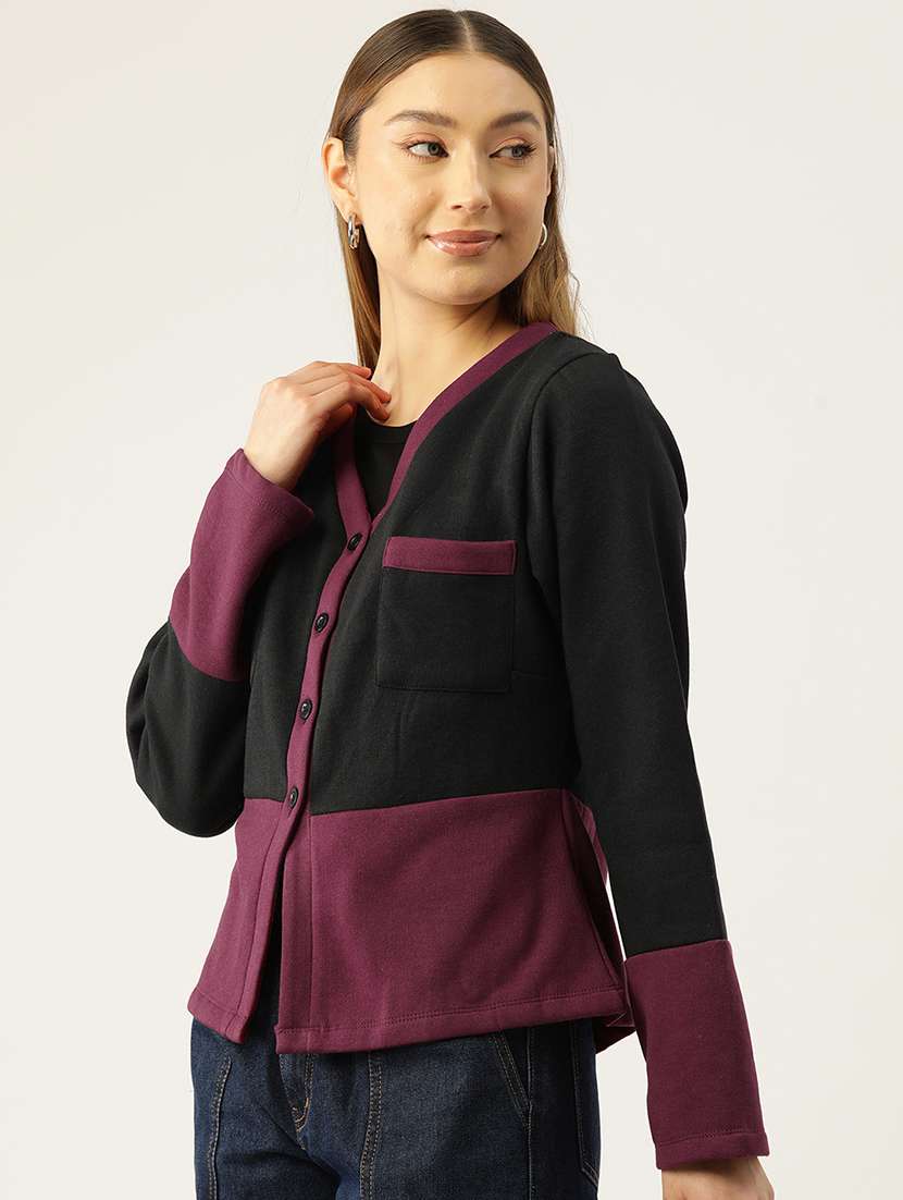 women color blocked long sleeve cardigan - 22028973 -  Standard Image - 1
