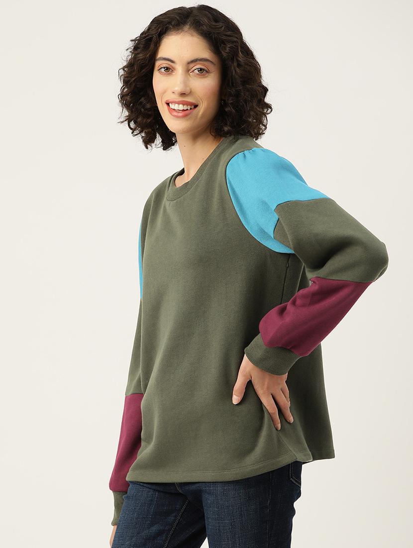 women color blocked long sleeve sweatshirt - 22028982 - Standard Image - 1