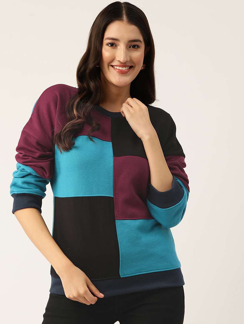 women color blocked long sleeve sweatshirt