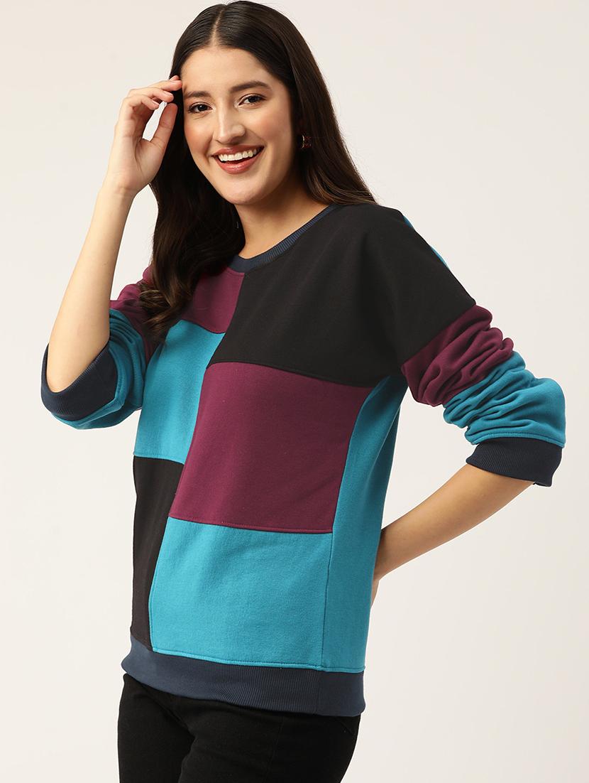 women color blocked long sleeve sweatshirt - 22028983 - Standard Image - 1