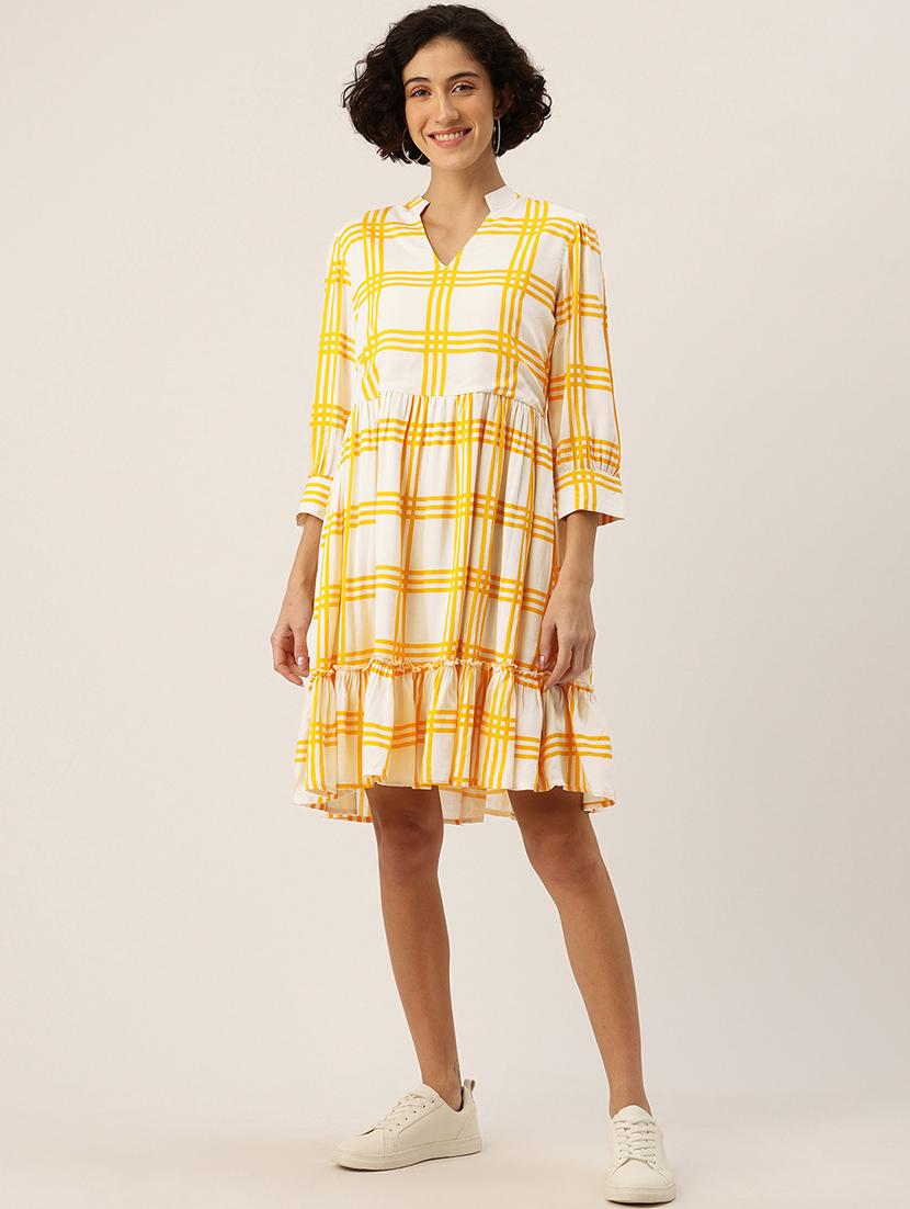 women checkered mandarin neck tiered dress - 22028995 - Zoom Image - 0