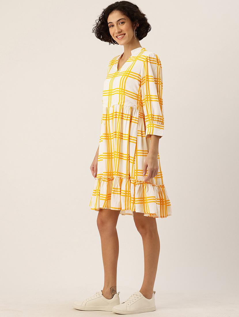 women checkered mandarin neck tiered dress - 22028995 - Standard Image - 1