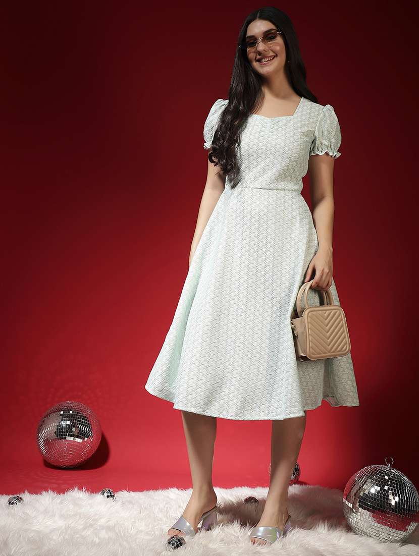 women white self designed puff sleeve a-line dress - 22029000 - Standard Image - 4
