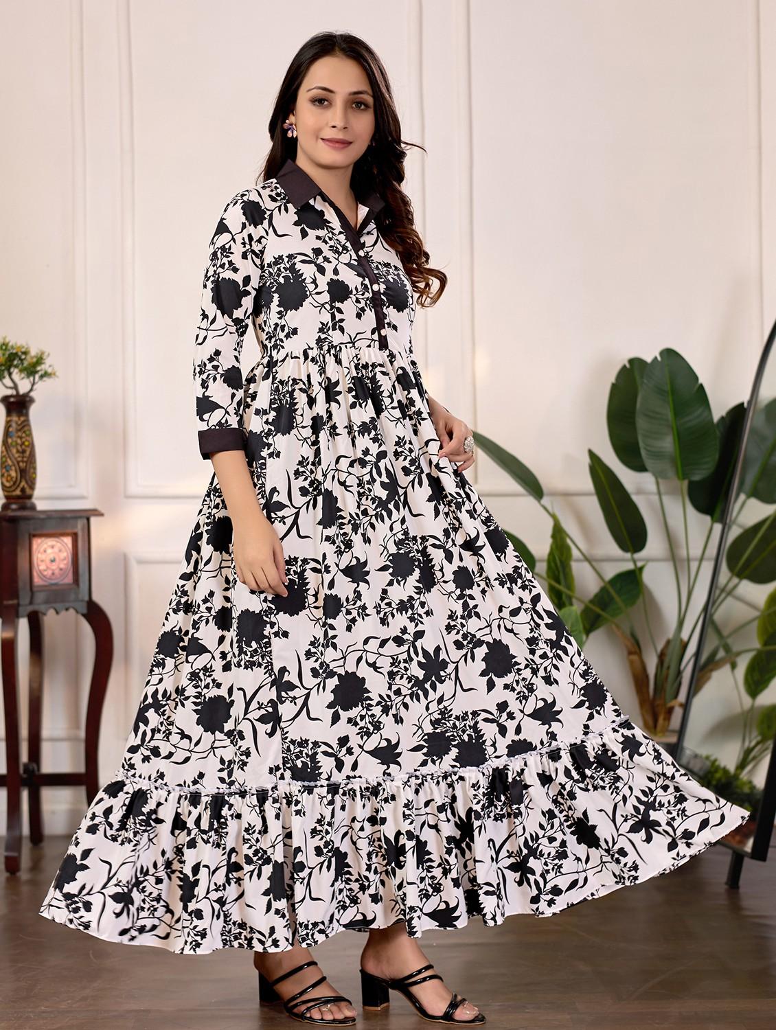 women floral print collared tiered maxi dress - 22029007 -  Standard Image - 1