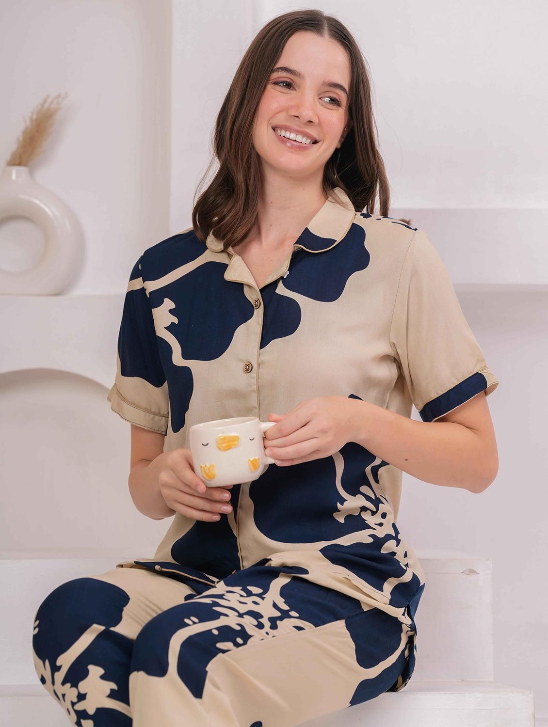 women printed nightwear pyjama set - 22029009 - Standard Image - 1