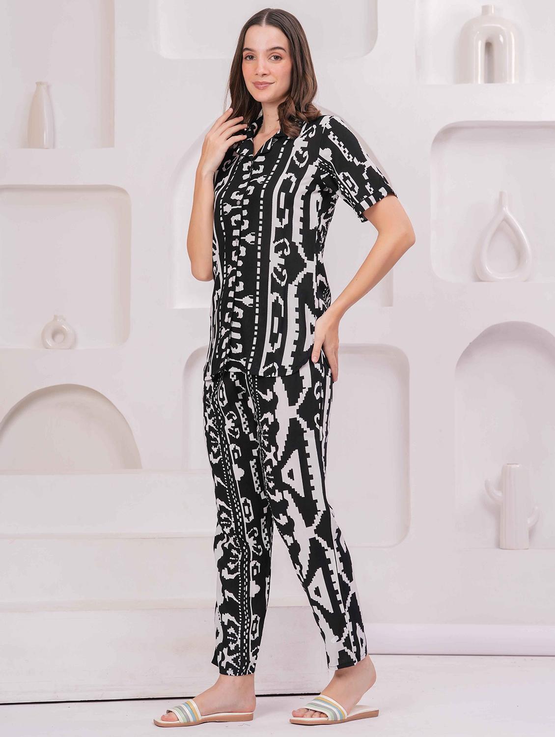 women printed nightwear pyjama set - 22029011 - Standard Image - 1