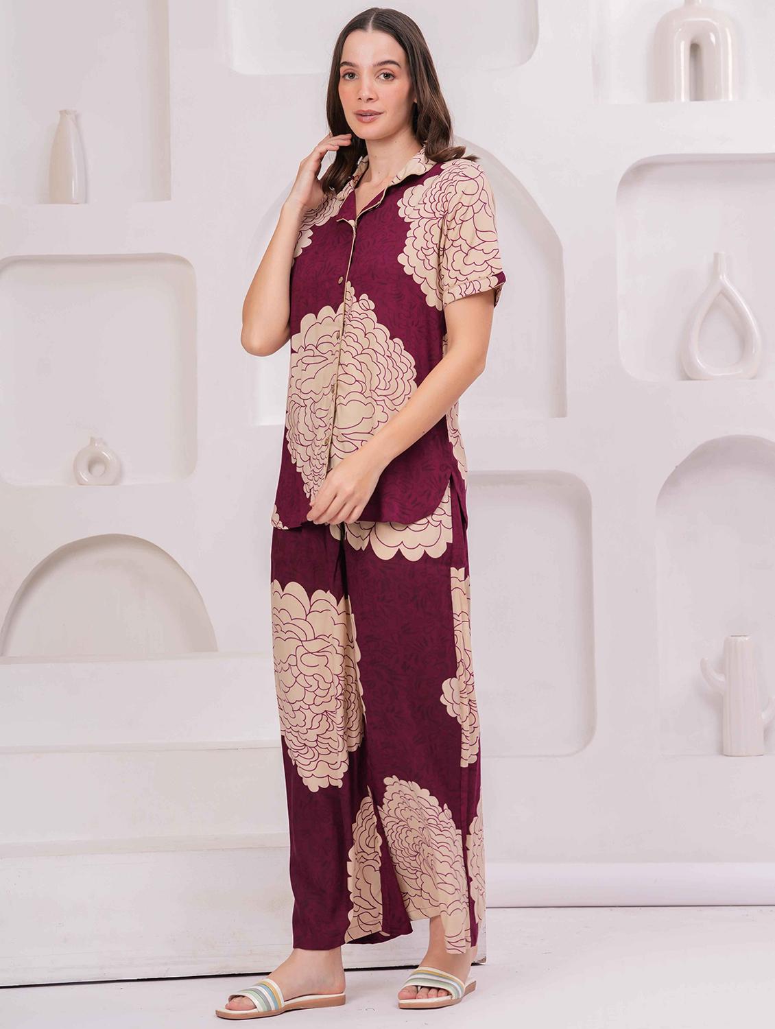 women printed nightwear pyjama set - 22029014 - Standard Image - 1