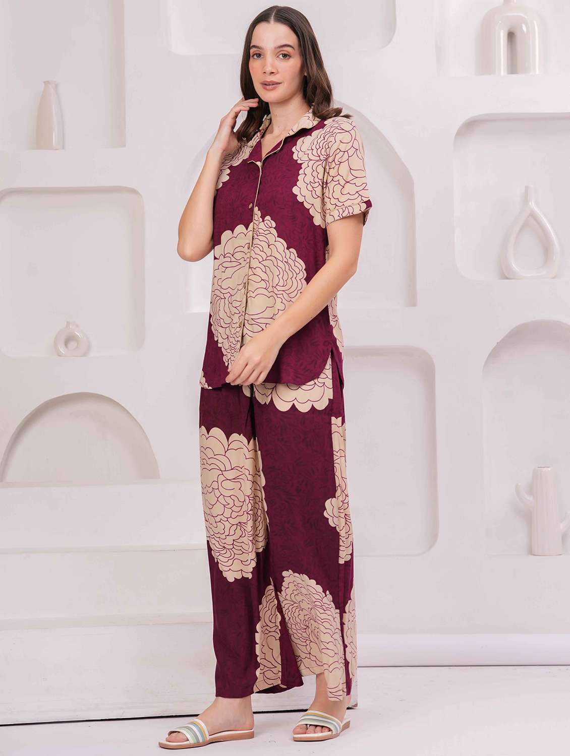 women printed nightwear pyjama set - 22029022 -  Standard Image - 1
