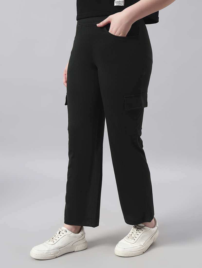 women solid mid rise regular fit cargo - 22029033 -  Standard Image - 1